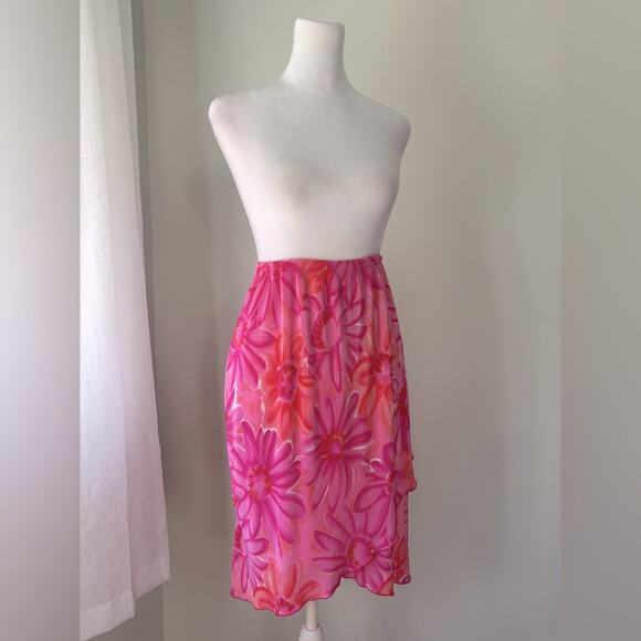 Vintage Y2K Kristin Nicole Pink & Orange Floral Print High Low Stretchy Skirt - Picture 5 of 8